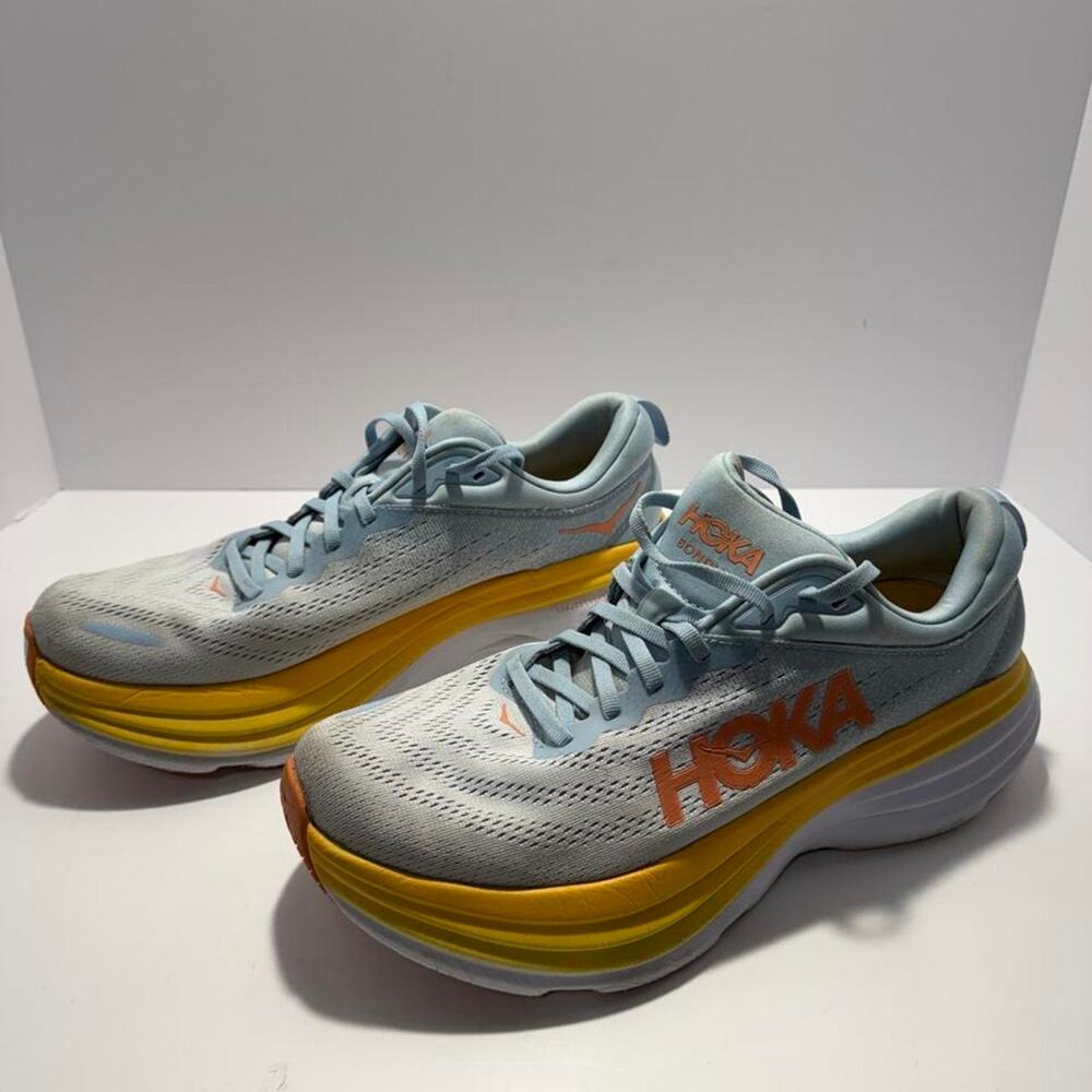HOKA One One Bondi 8 Womens 11B Blue Yellow Running Shoes